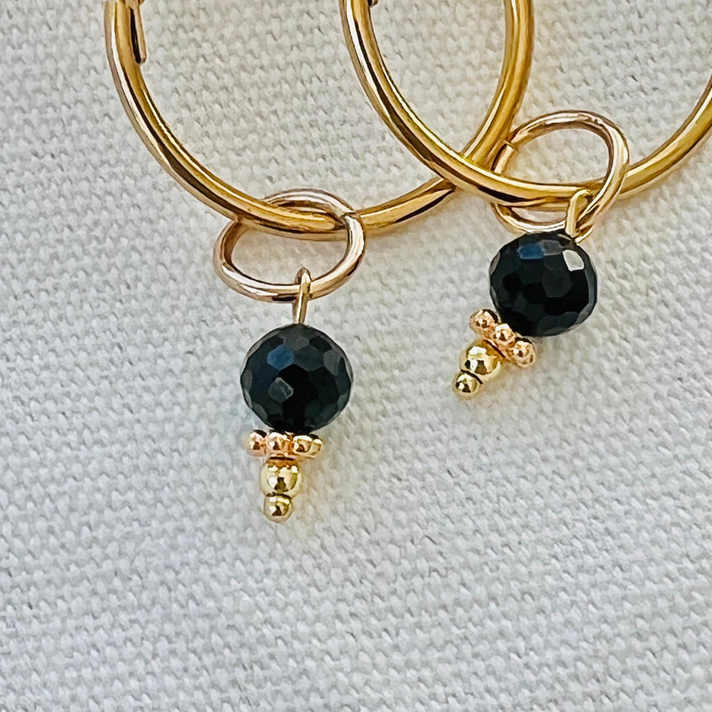 Black Spinel Hoop Earrings