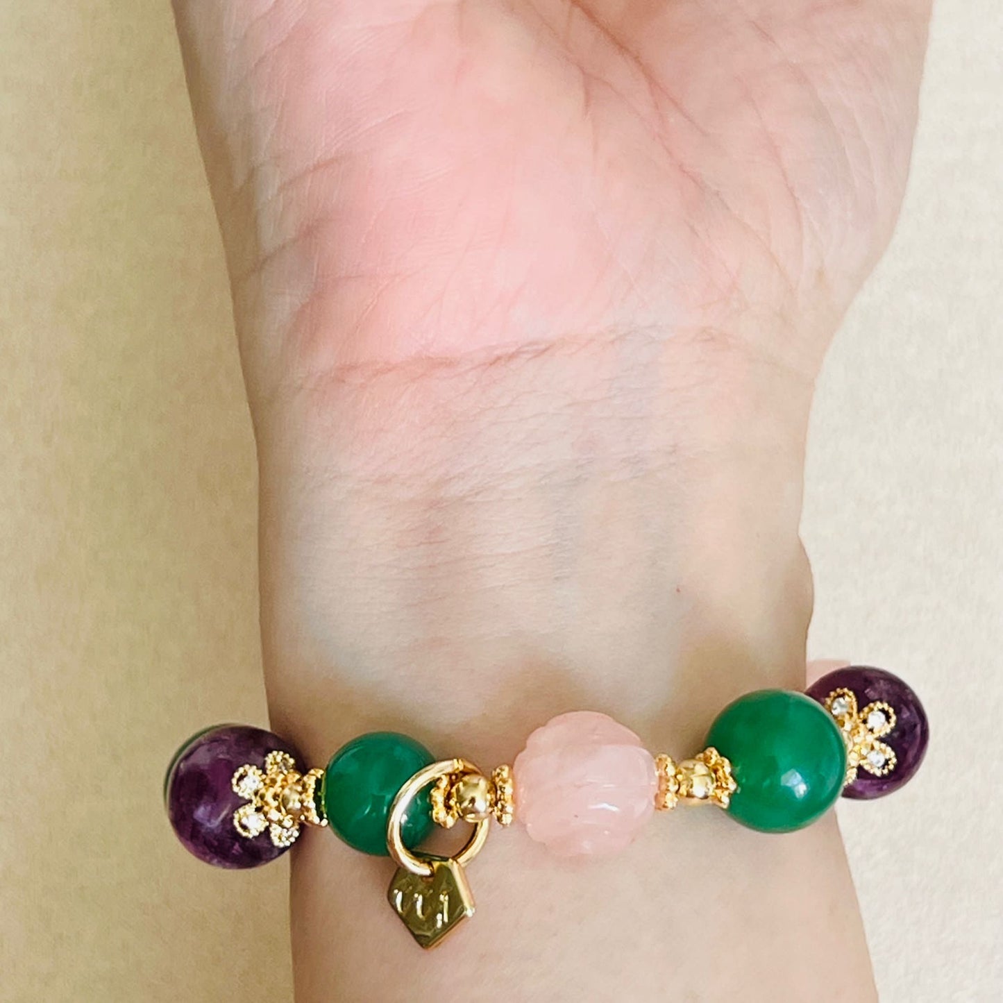Purple Mica, Green Aventurine & Rose Quartz Bracelet
