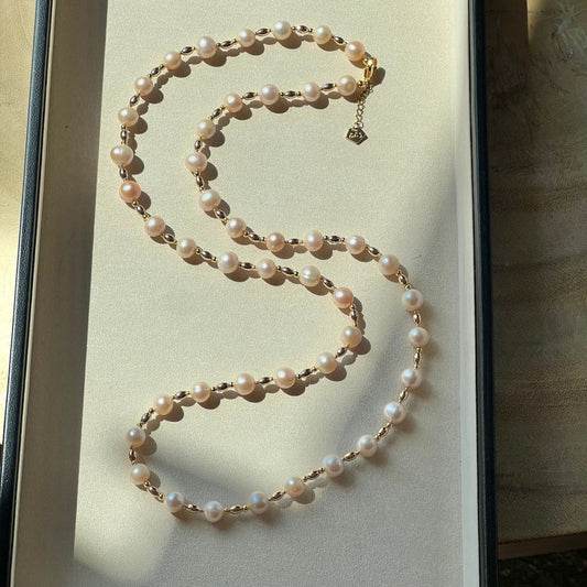 Peach Baroque Pearl Long Necklace