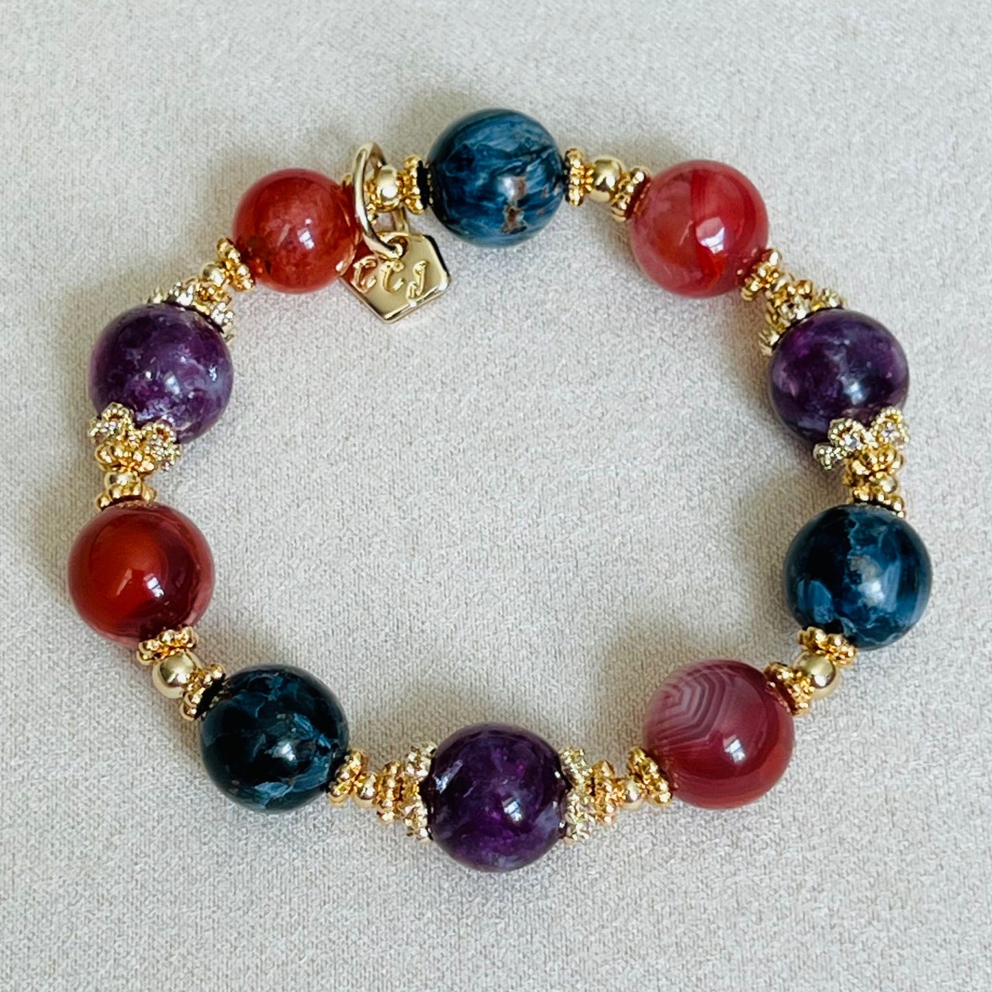 Purple Mica, Blue Pietersite, Red Hematoid & South Red Agate Bracelet