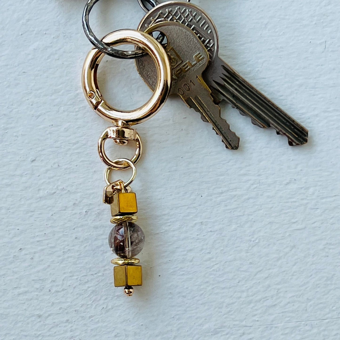 Iolite & Gold Hematite Bag Charm/ Key Ring