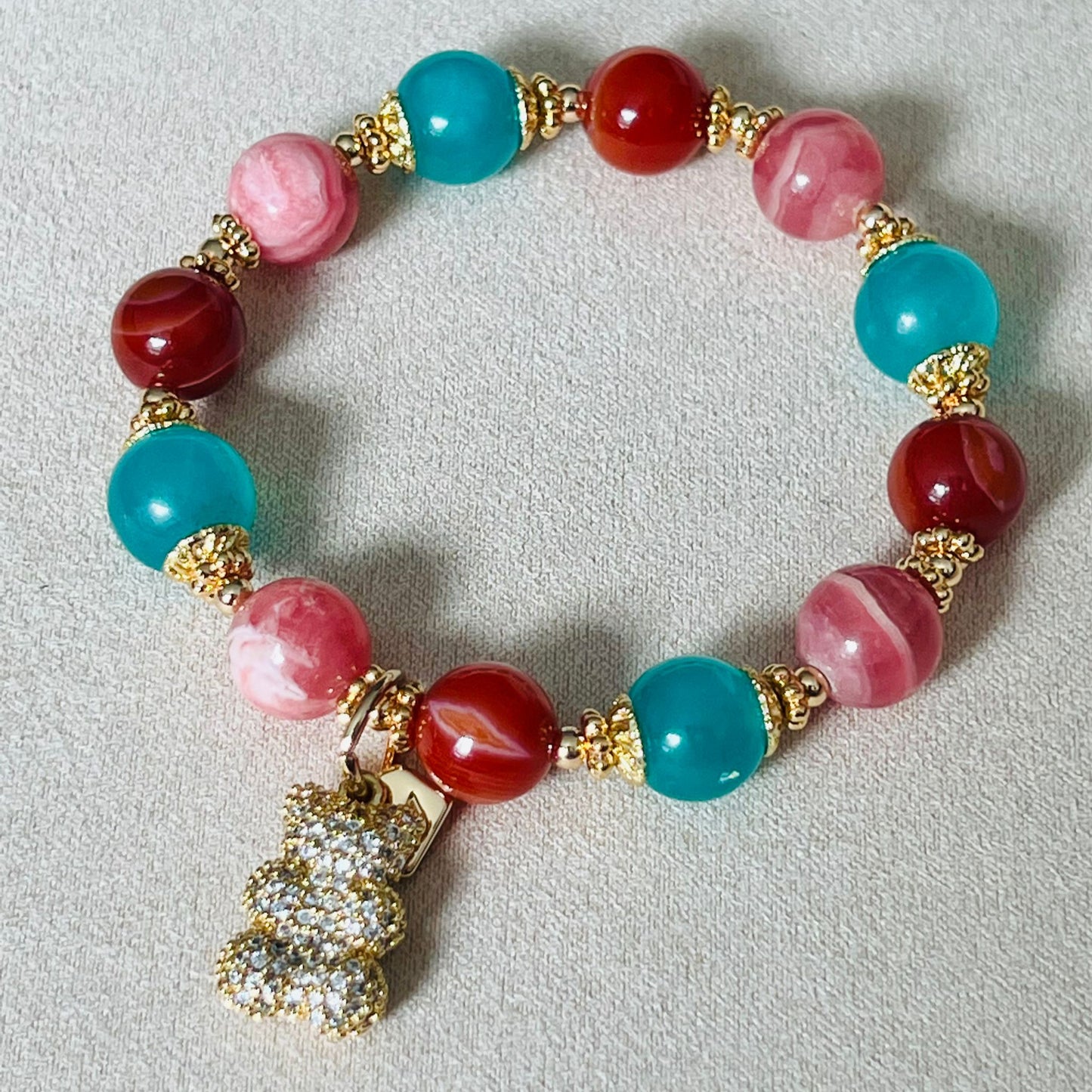 Amazonite, Carnelian & Rhodochrosite Bracelet