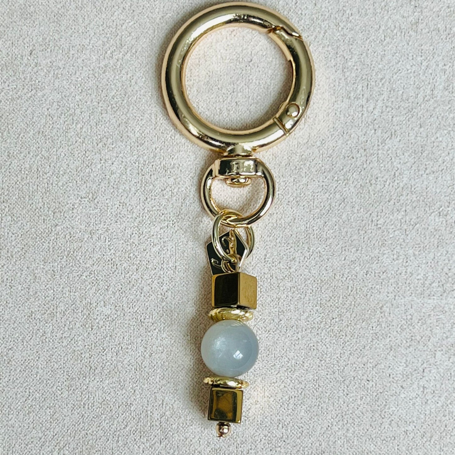 Etoupe Moonstone & Gold Hematite Bag Charm/ Key Ring