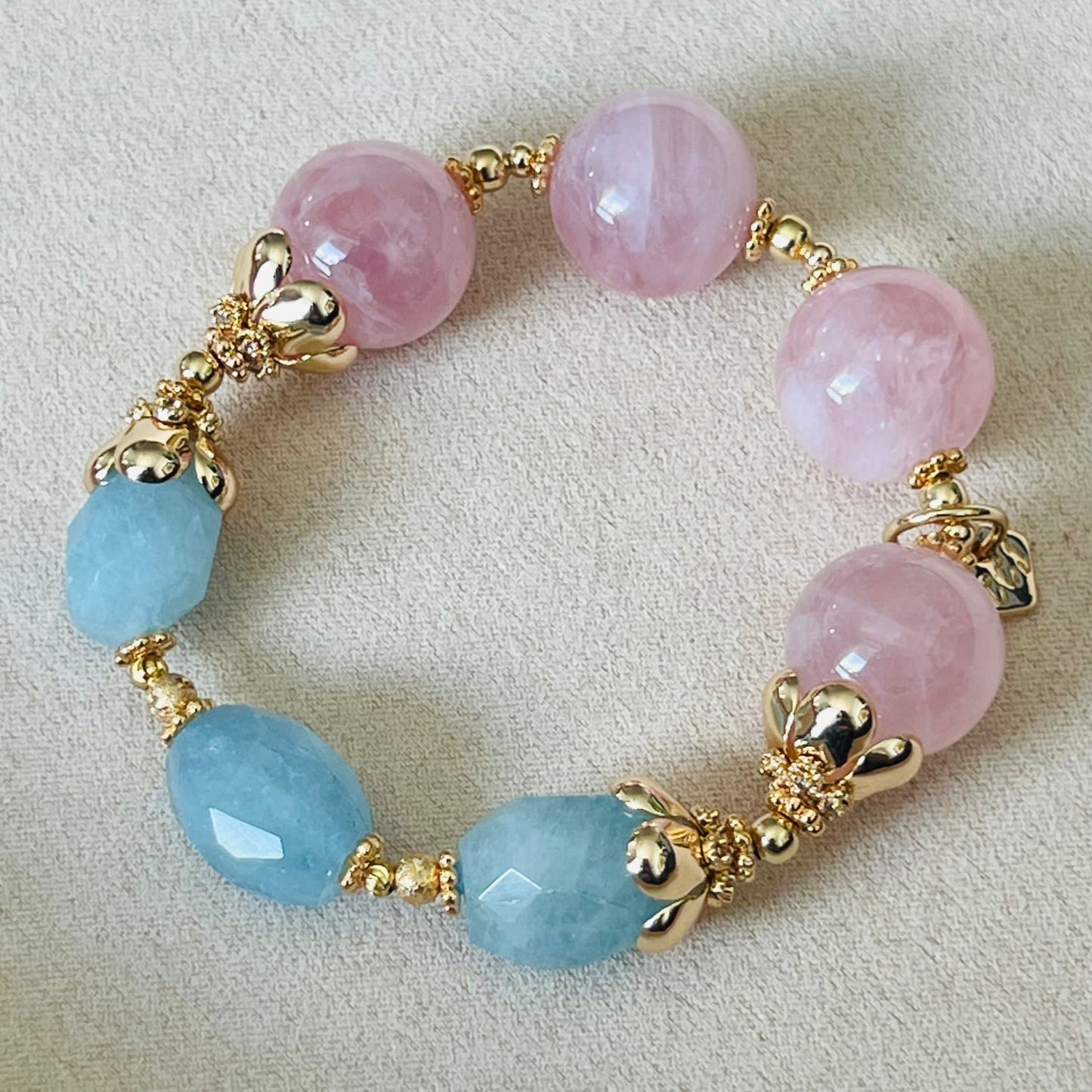 Raw Aquamarine & Madagascar Rose Quartz Bracelet