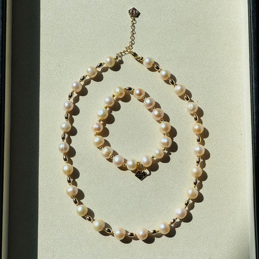 Peach Baroque Pearl Necklace & Bracelet Set
