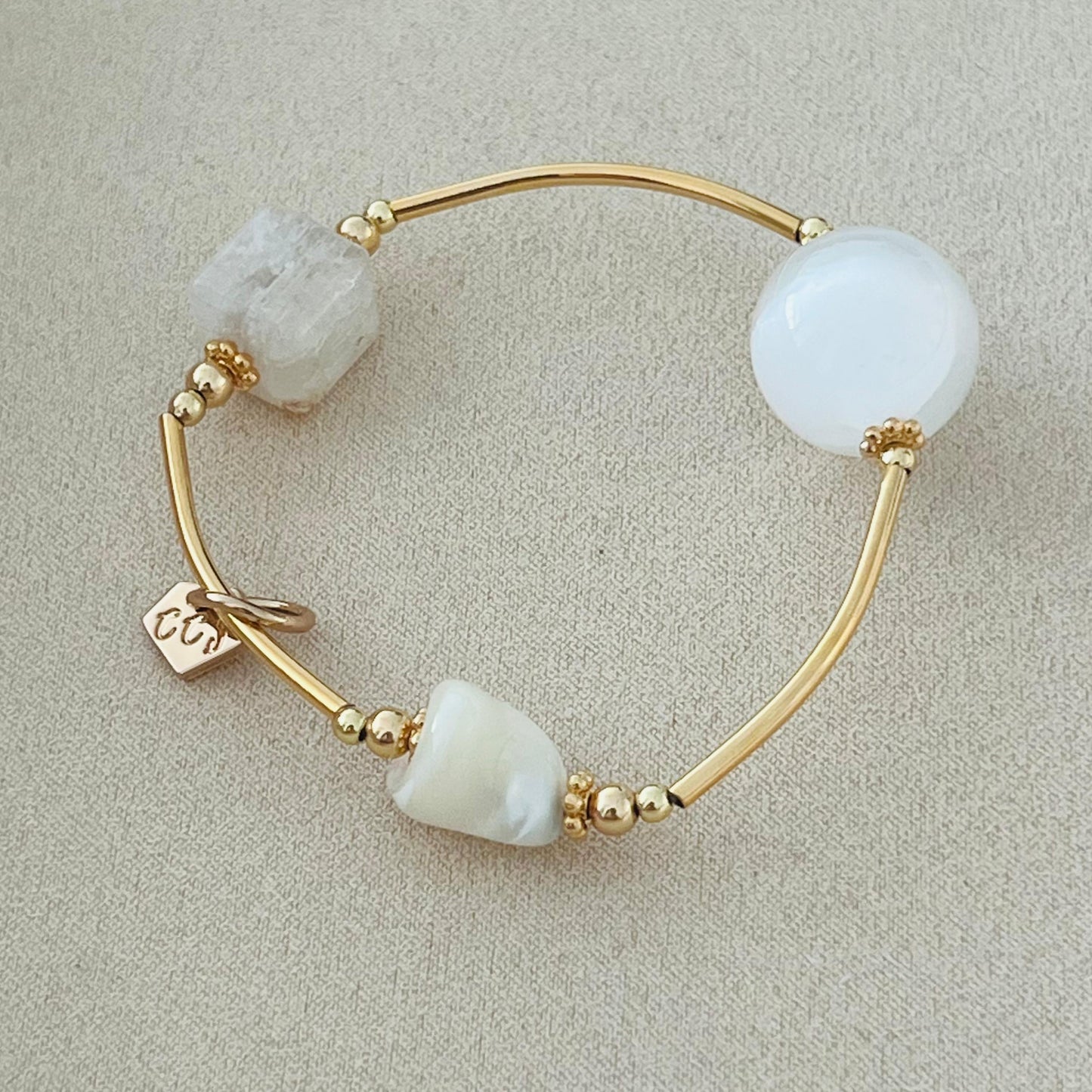 Mother Of Pearl, Selenite & White Kunzite Juicy La Grace Bracelet