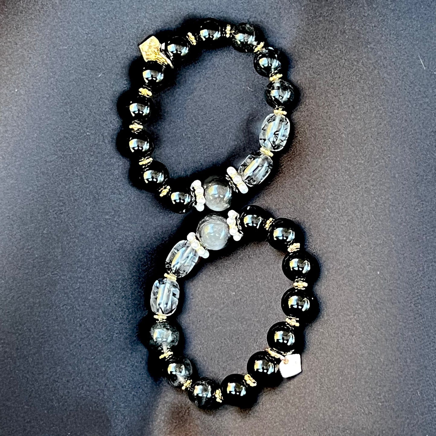 Silver Sheen Obsidian, Black Tourmaline & Rutilated Black Quartz Bracelet