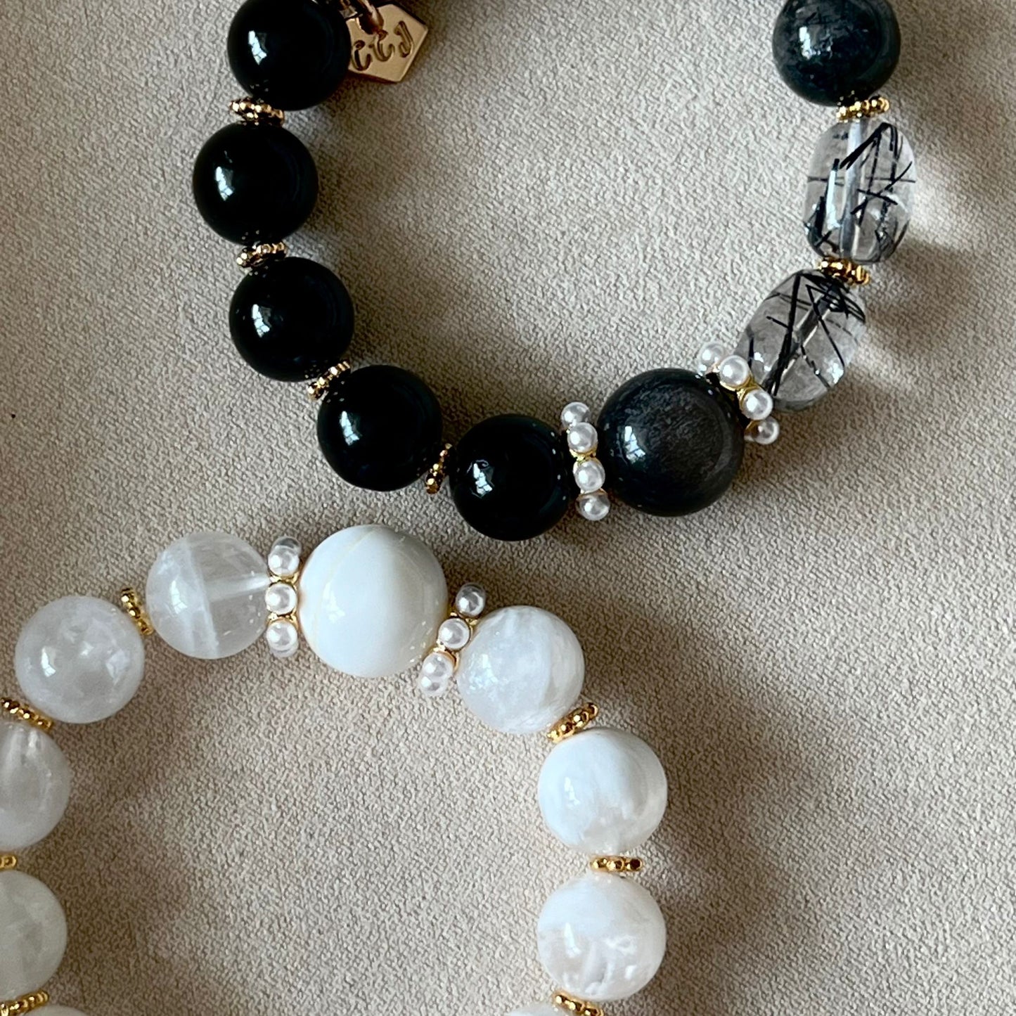 Silver Sheen Obsidian, Black Tourmaline & Rutilated Black Quartz Bracelet