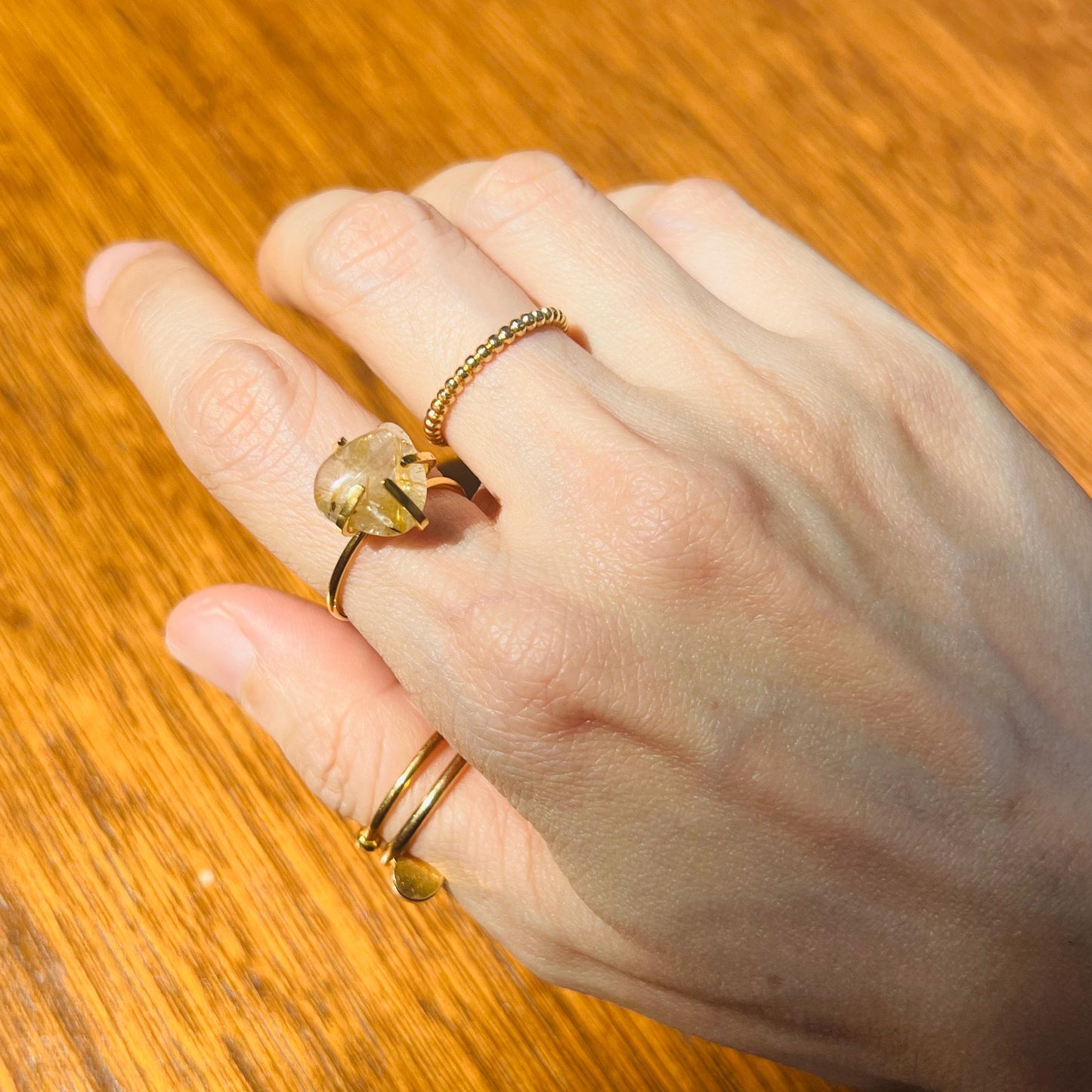 Clear Quartz, Gold Rutilated Quartz & Golden Tigereye Rings