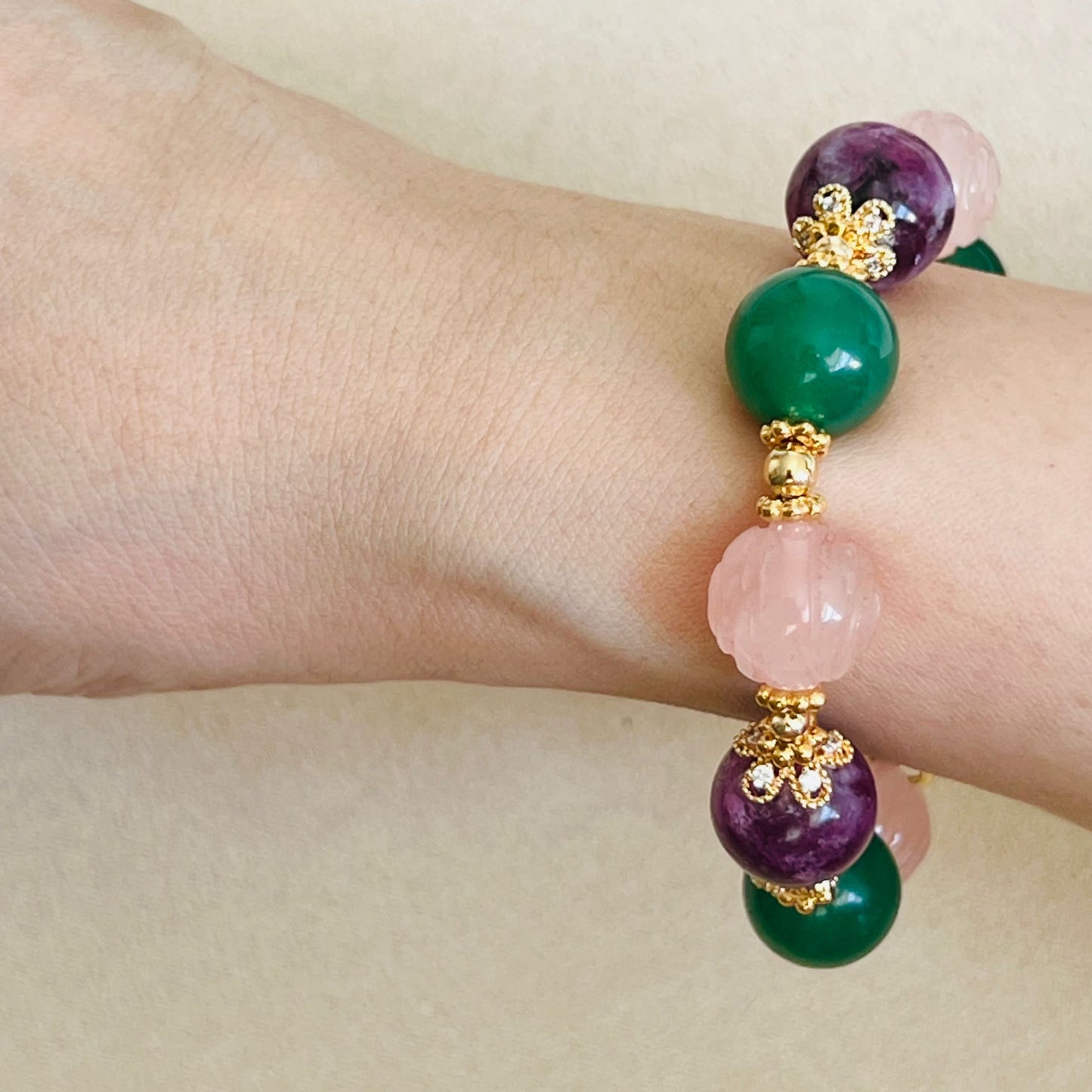 Purple Mica, Green Aventurine & Rose Quartz Bracelet
