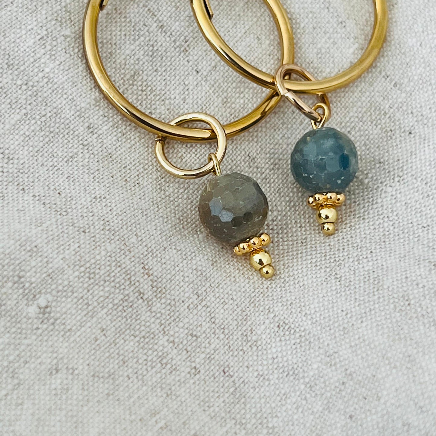 Yellow Grey Sapphire Hoop Earrings