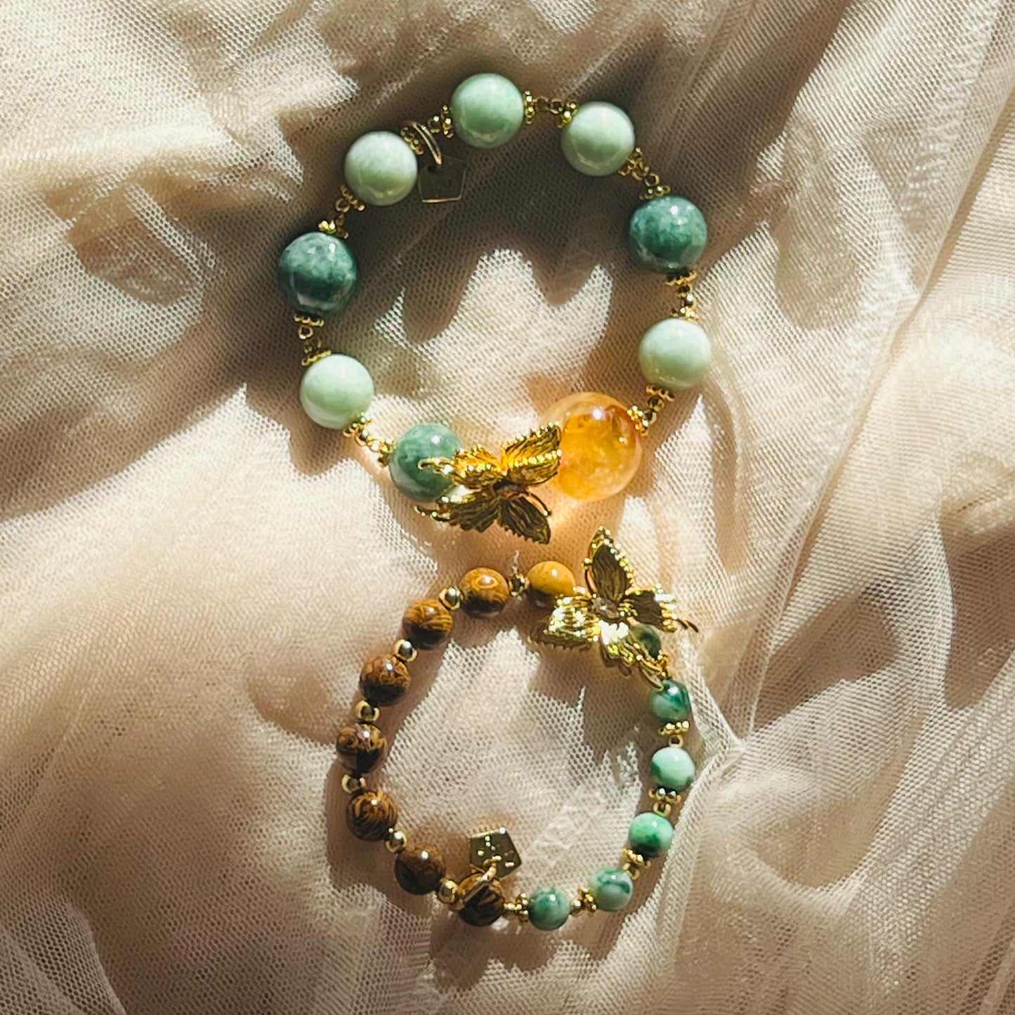 Jade & Elephant Skin Jasper Butterfly Baby Bracelet