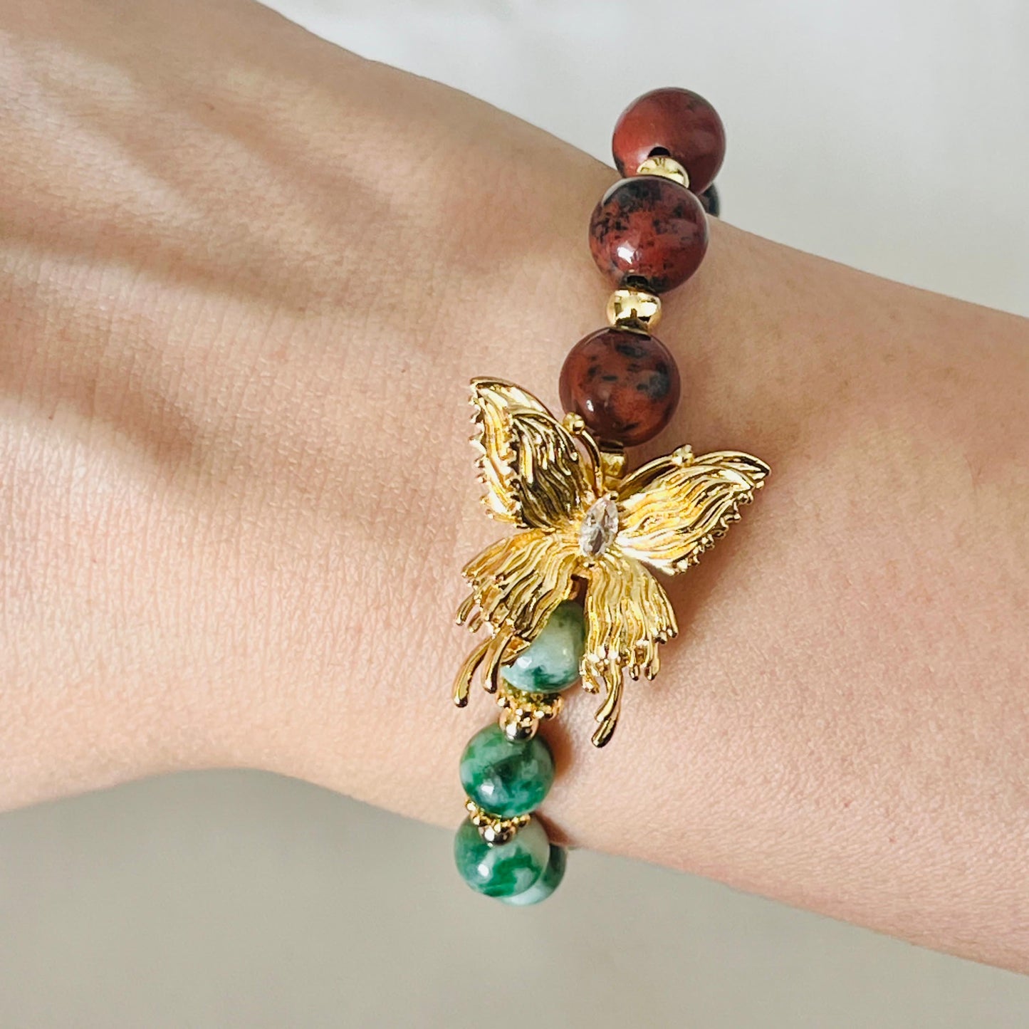 Jade & Mahagony Obsidian Butterfly Baby Bracelet