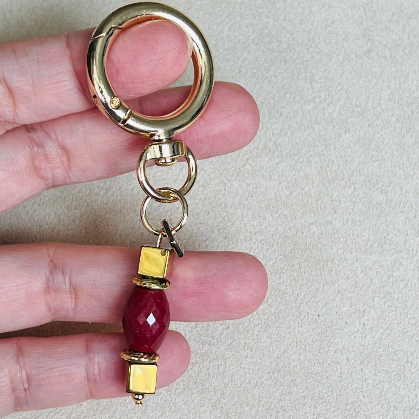 Cinnabar & Gold Hematite Bag Charm/ Key Ring