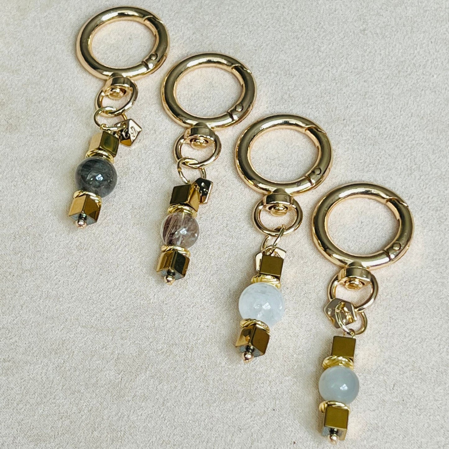 Moonstone & Gold Hematite Bag Charm/ Key Ring