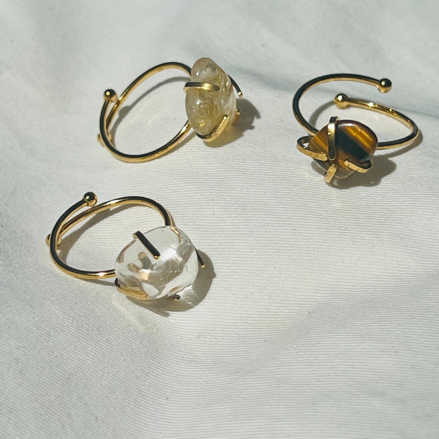 Clear Quartz, Gold Rutilated Quartz & Golden Tigereye Rings