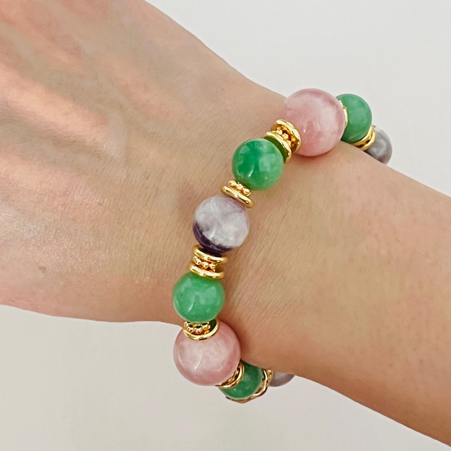 Chevron Amethyst, Madagascar Rose Quartz & Variscite Juicy Bracelet