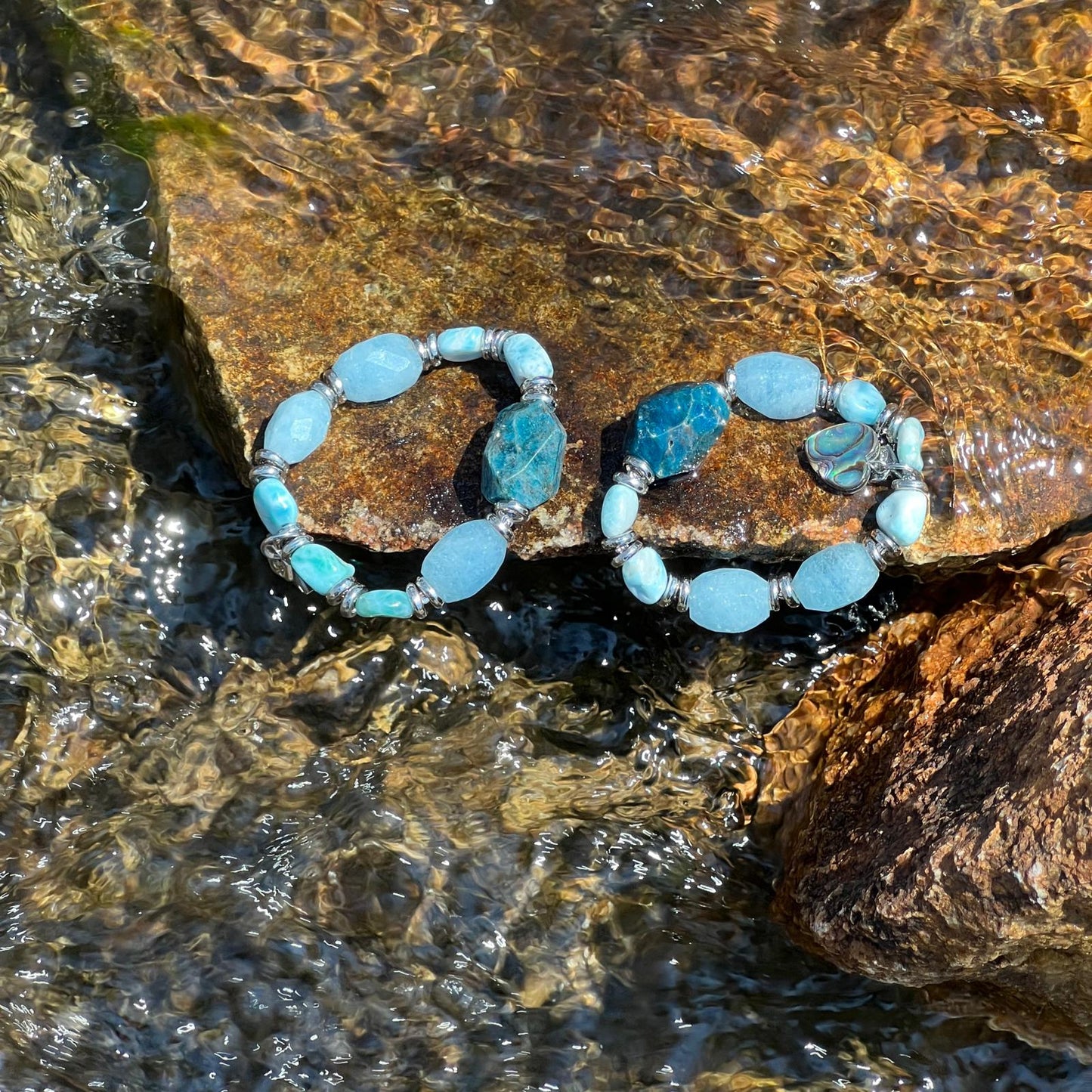 Raw Aquamarine, Blue Apatite & Larimar Bracelet