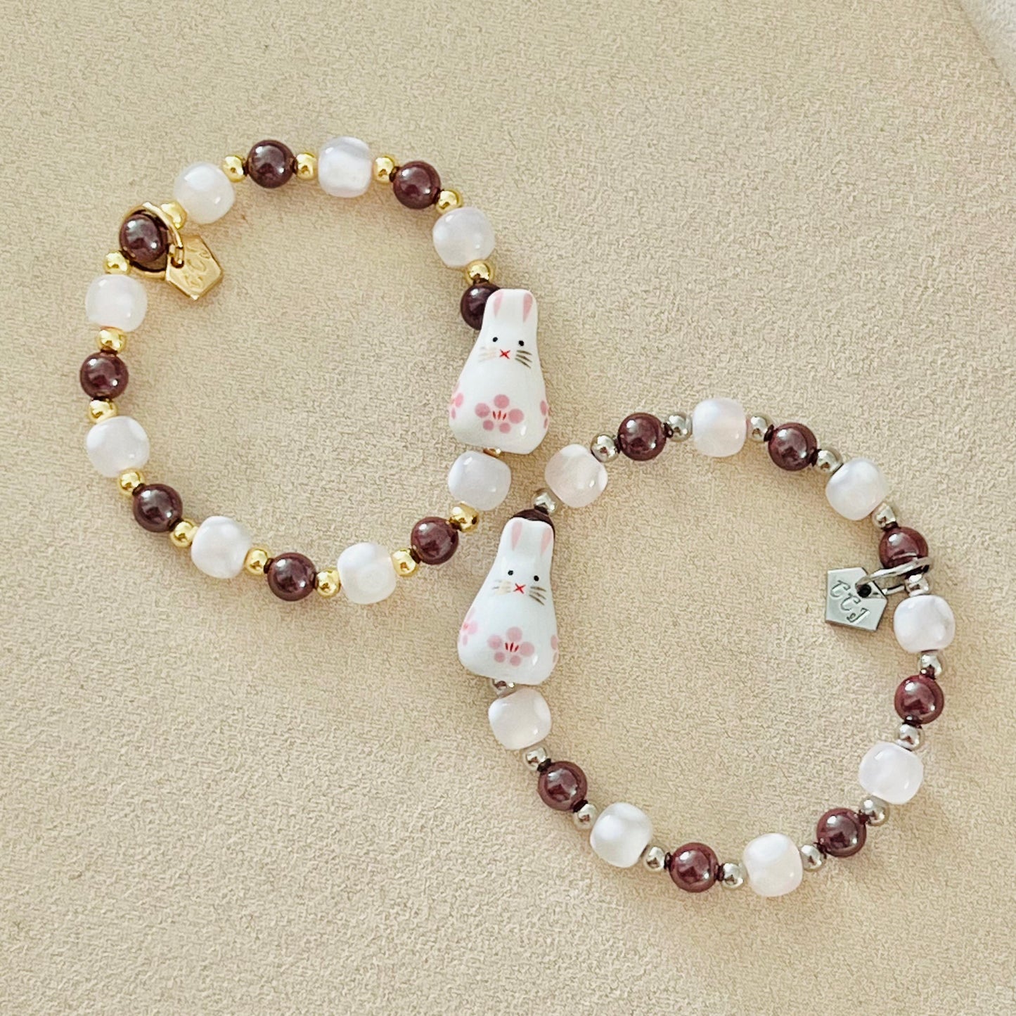 Cinnabar & Snowflake Agate Heavenly Bunny Bracelet