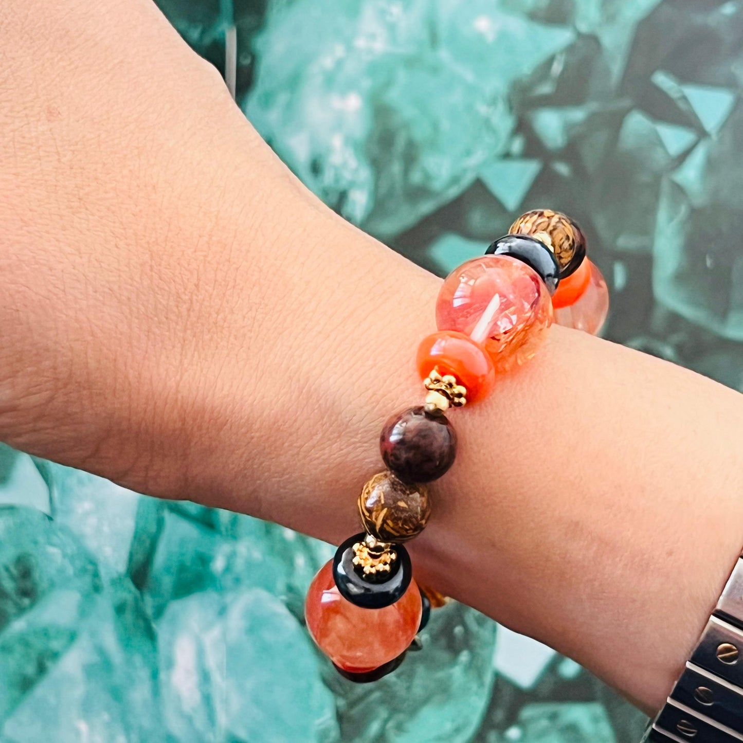 Elephant Skin Jasper, Mahogany Obsidian & Red Hematoid Candy Bracelet