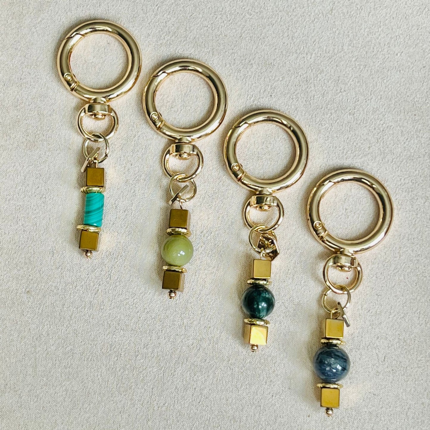 Malachite & Gold Hematite Bag Charm/ Key Ring