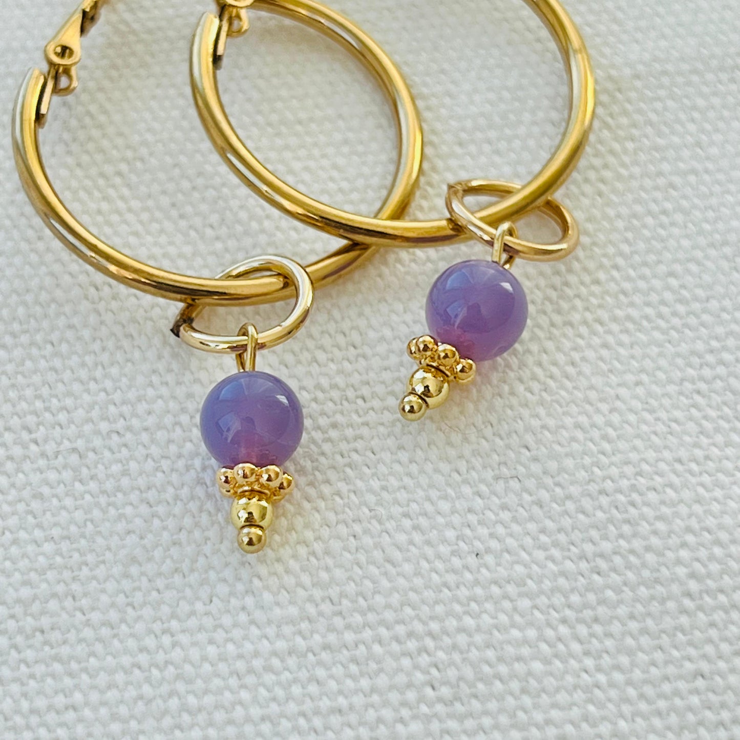 Lavender Moon Quartz Hoop Earrings