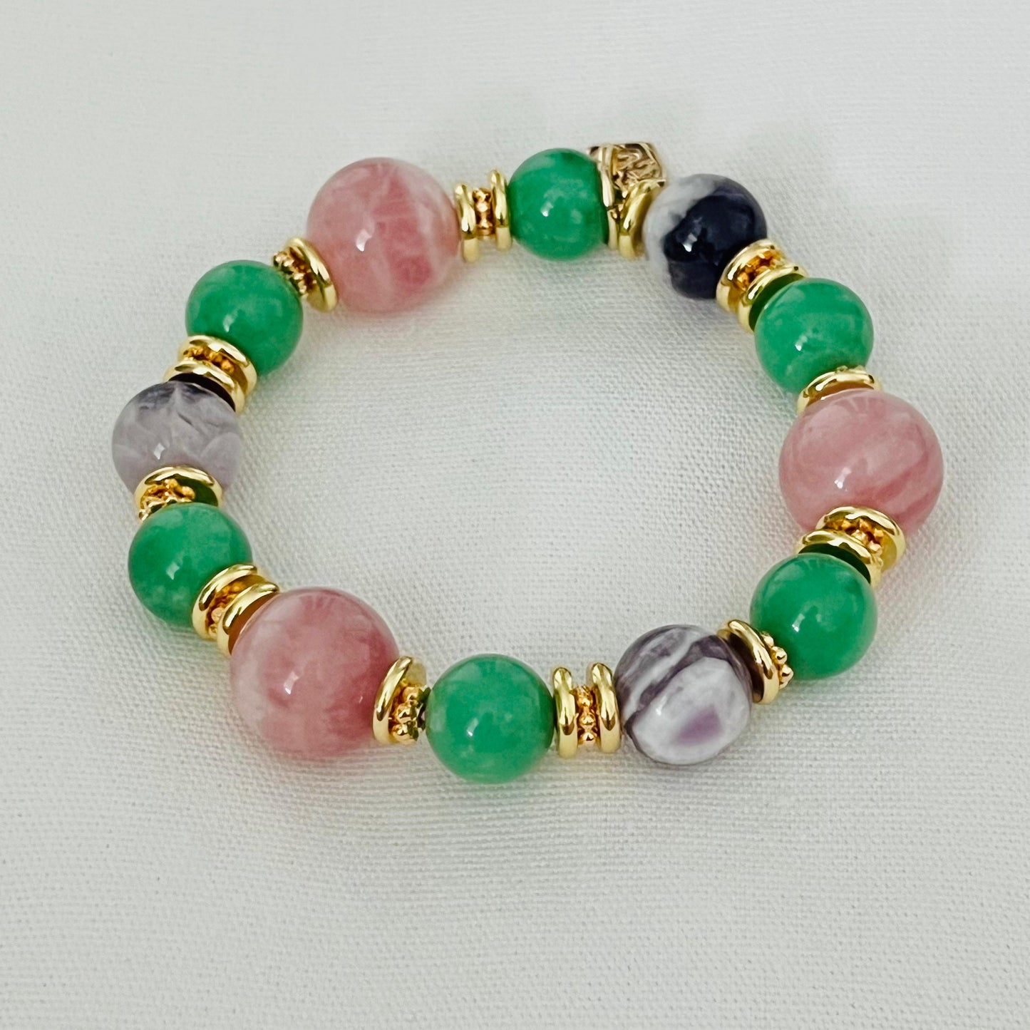 Chevron Amethyst, Madagascar Rose Quartz & Variscite Juicy Bracelet