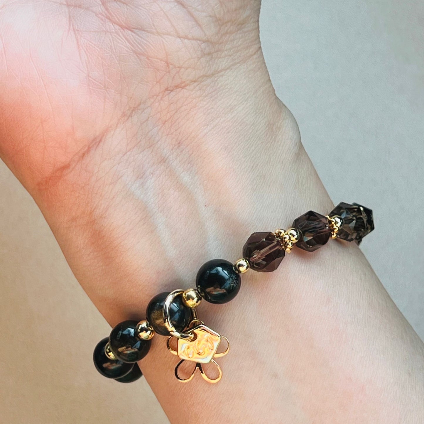 Gold Sheen Obsidian & Smoky Quartz Baby Bracelet