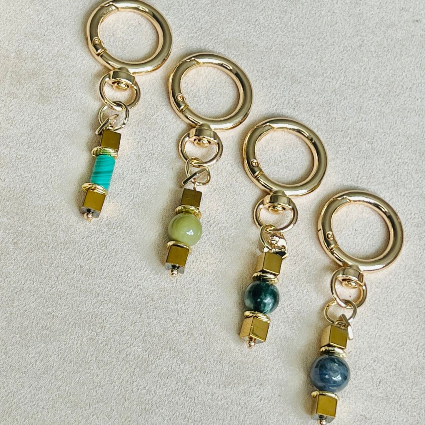 Malachite & Gold Hematite Bag Charm/ Key Ring