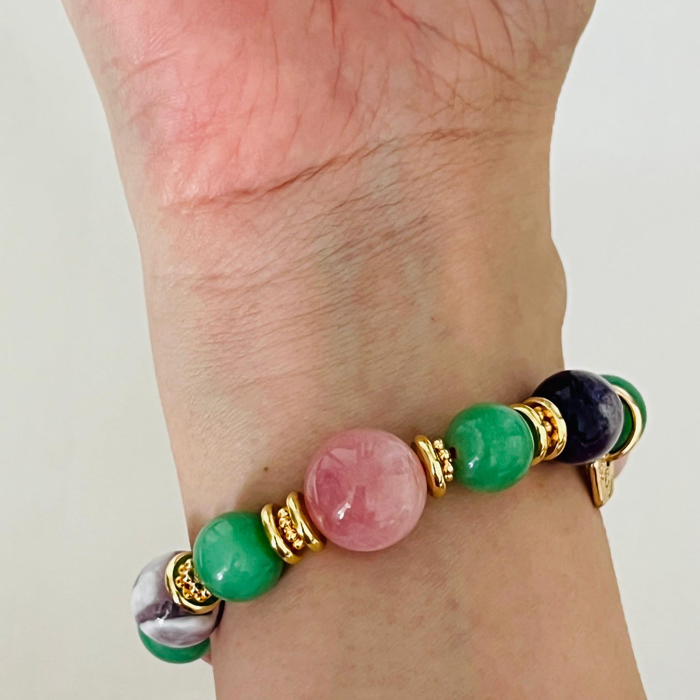 Chevron Amethyst, Madagascar Rose Quartz & Variscite Juicy Bracelet