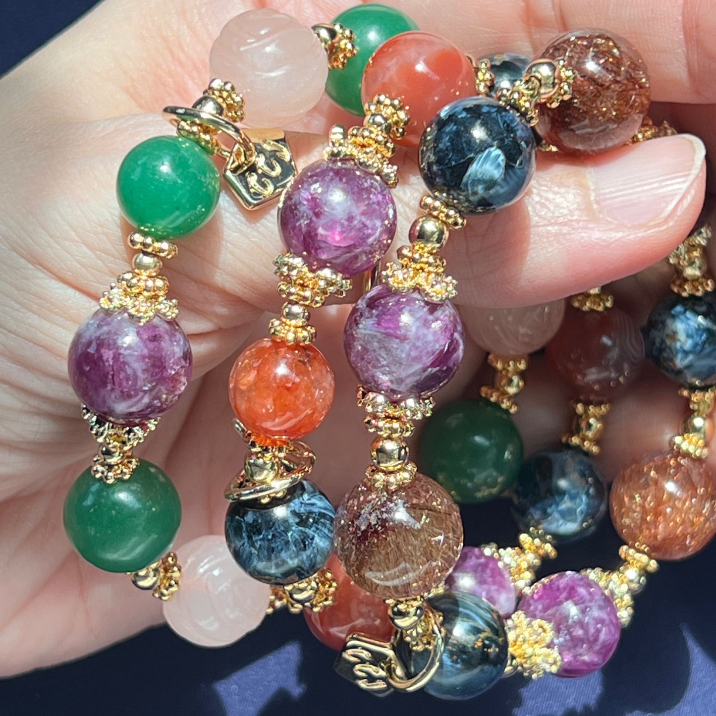 Purple Mica, Green Aventurine & Rose Quartz Bracelet