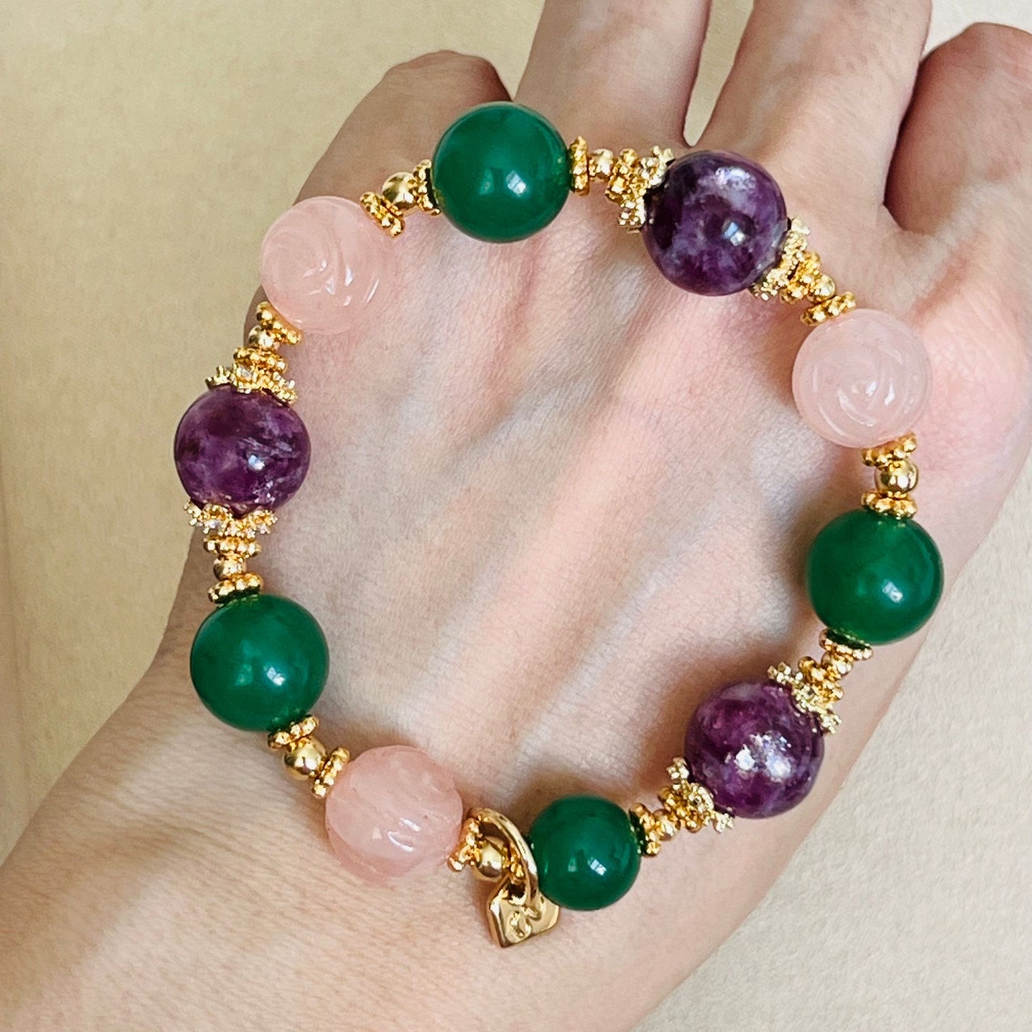 Purple Mica, Green Aventurine & Rose Quartz Bracelet