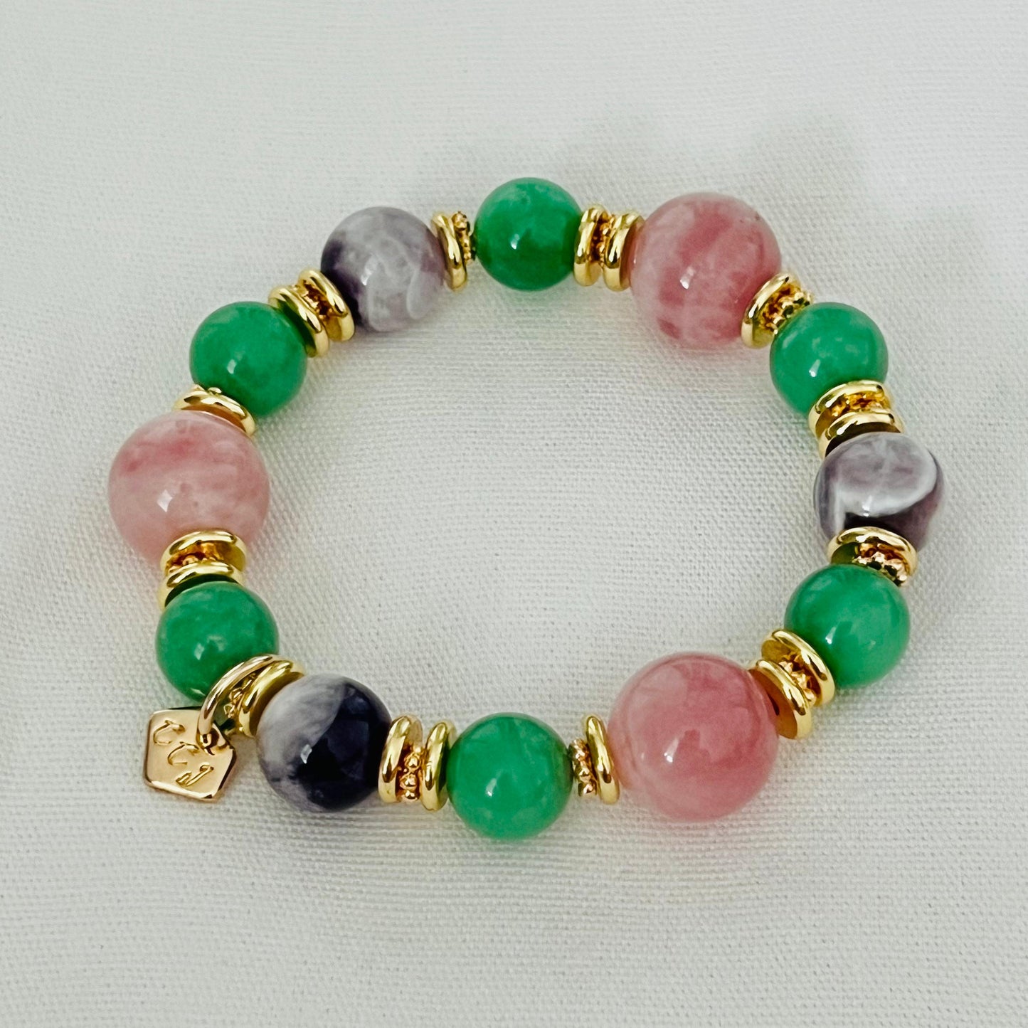 Chevron Amethyst, Madagascar Rose Quartz & Variscite Juicy Bracelet