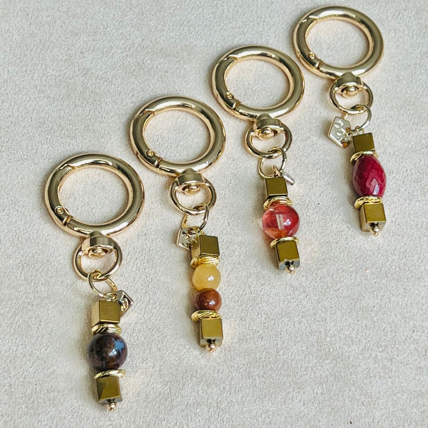 Golden Jade, Brown Jade & Gold Hematite Bag Charm/ Key Ring