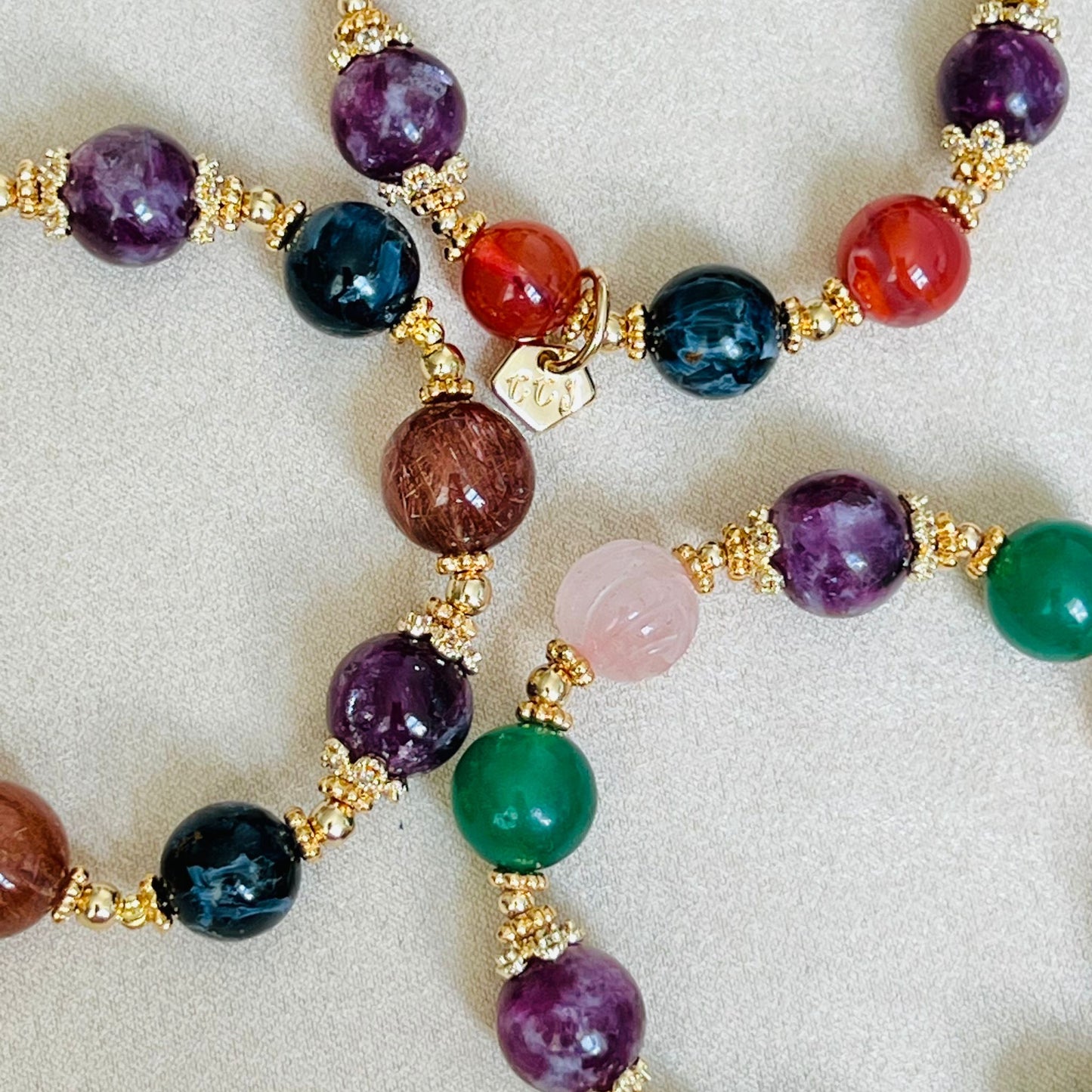 Purple Mica, Green Aventurine & Rose Quartz Bracelet