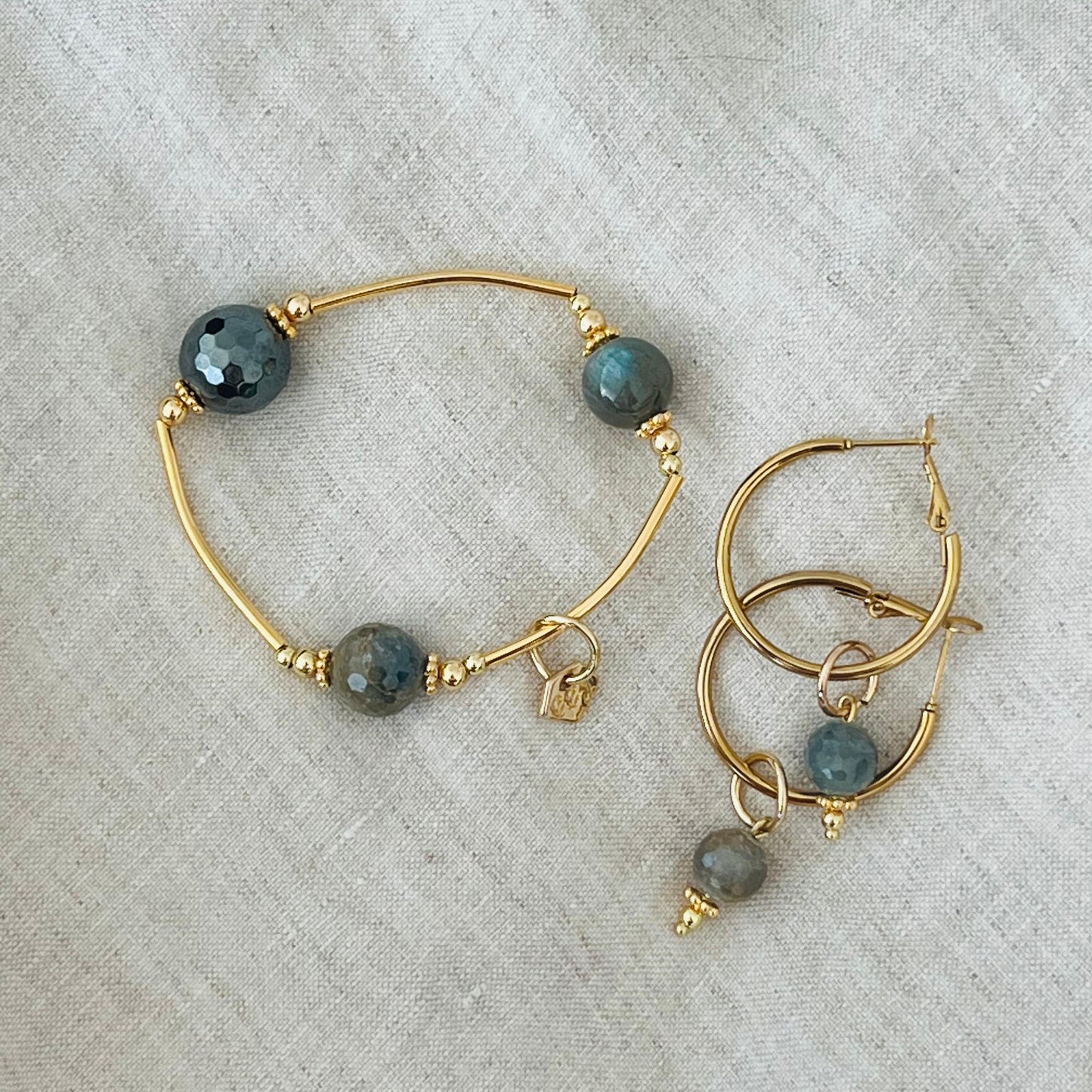 Yellow Grey Sapphire Hoop Earrings