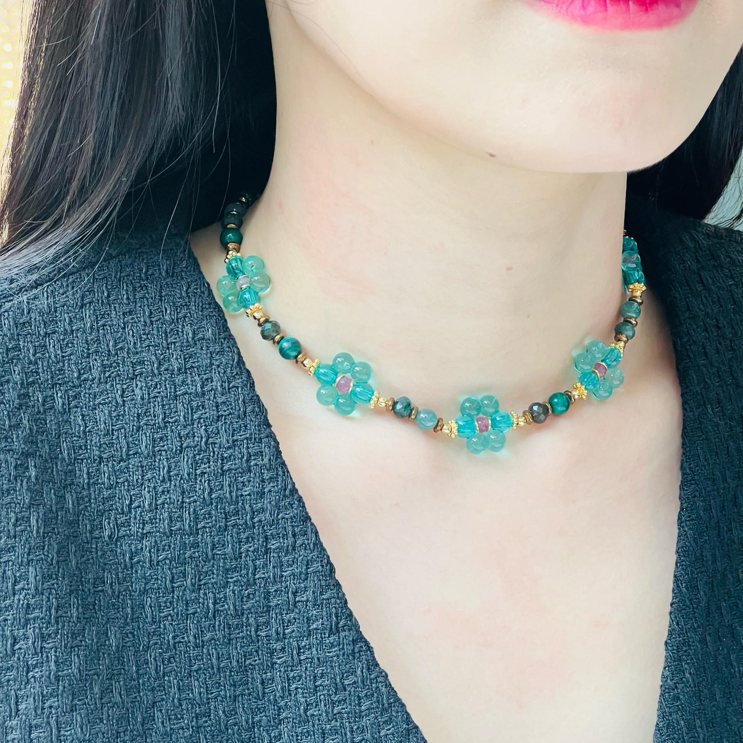 Goodness Green Flower Necklace
