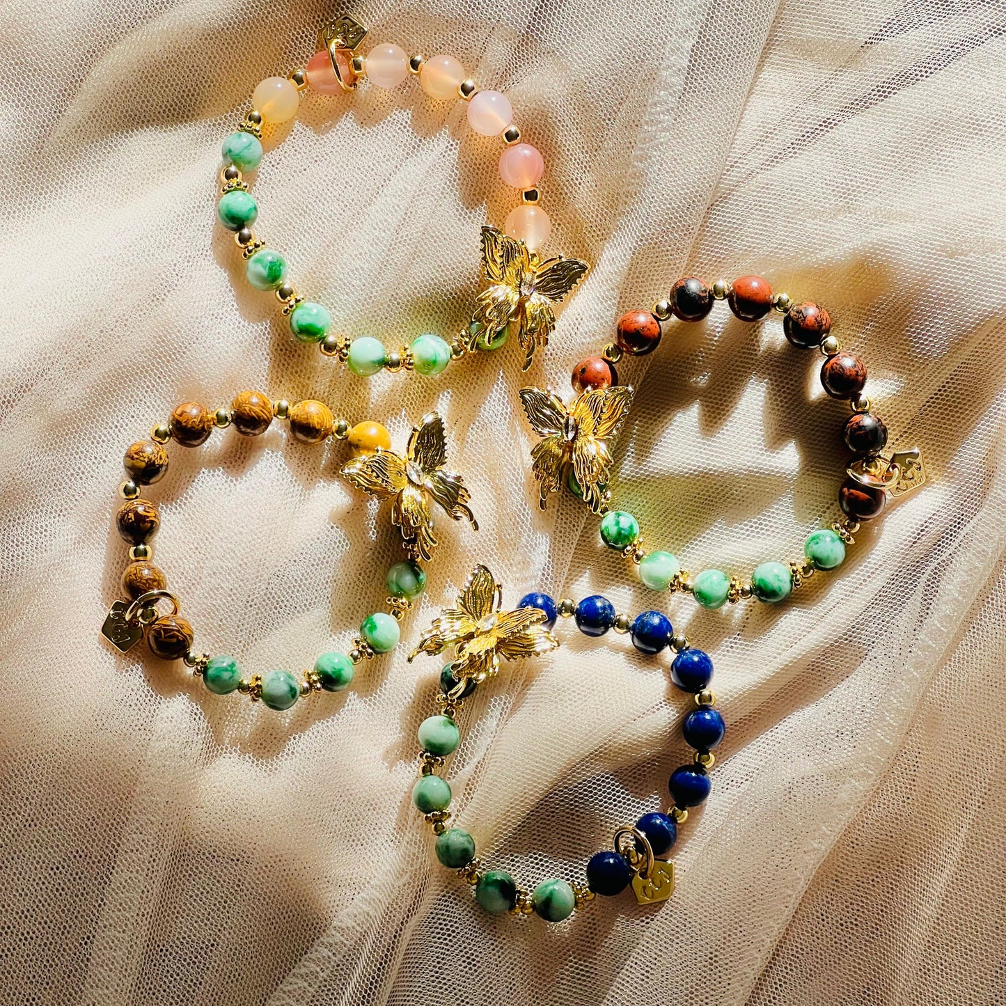 Jade & Mahagony Obsidian Butterfly Baby Bracelet