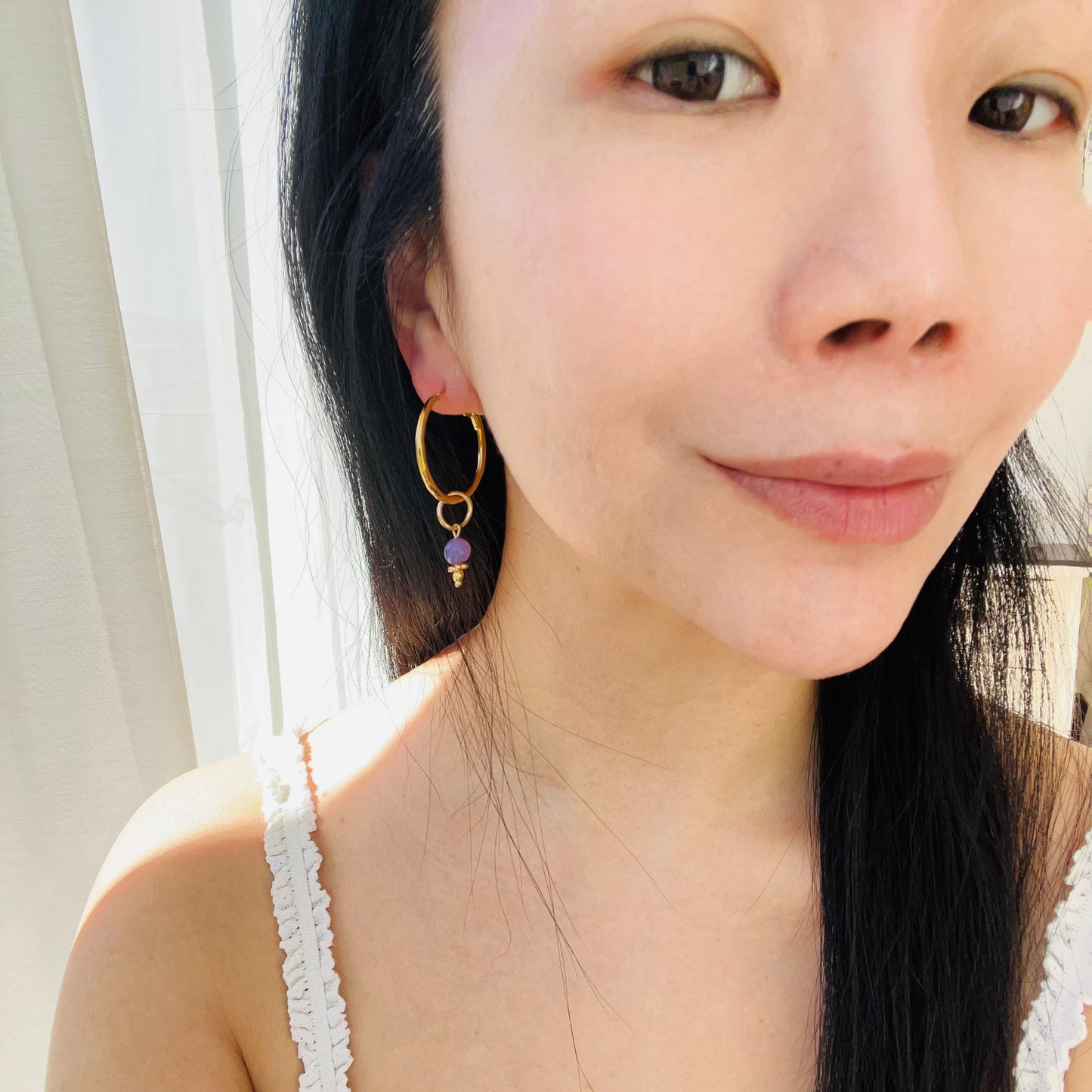 Lavender Moon Quartz Hoop Earrings