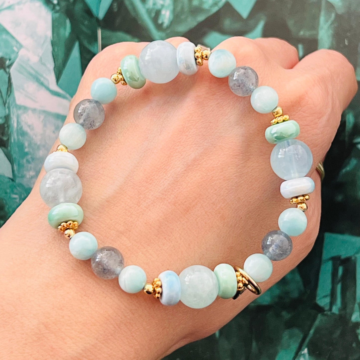 Blue Beryl, Blue Strawberry Quartz & Hemimorphite Candy Bracelet