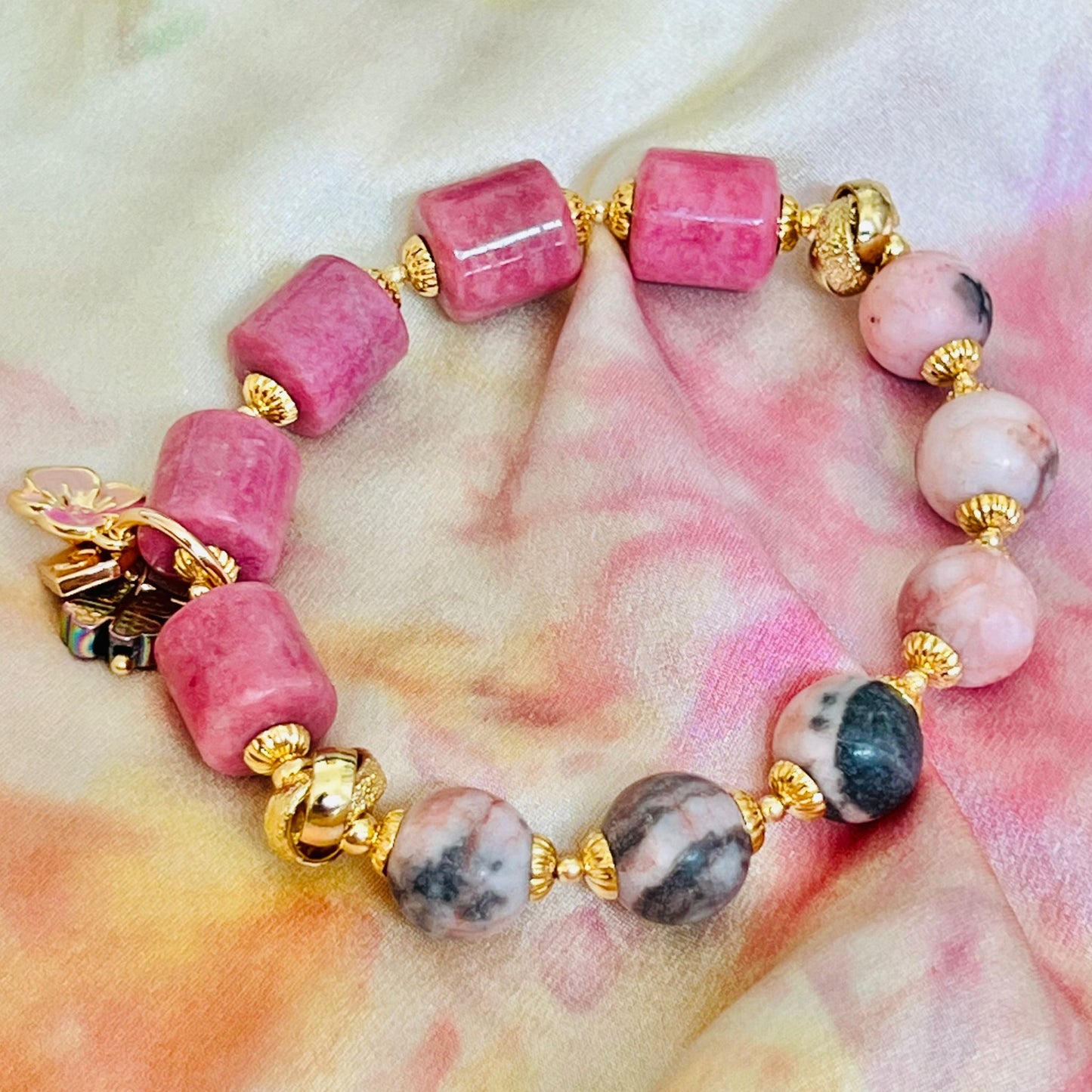 Candy Rhodonite & Pink Zebra Jasper Bracelet