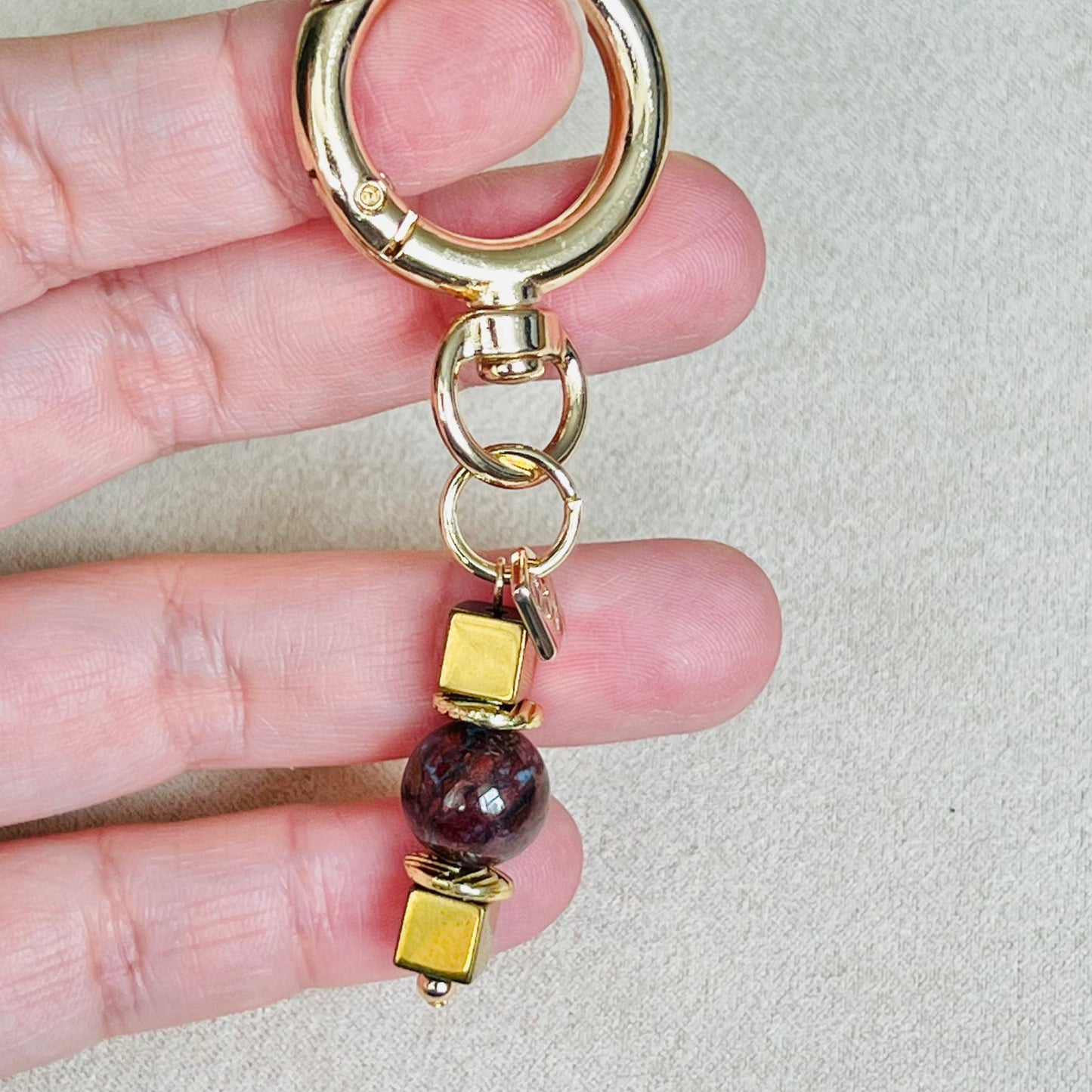 Pietersite & Gold Hematite Bag Charm/ Key Ring