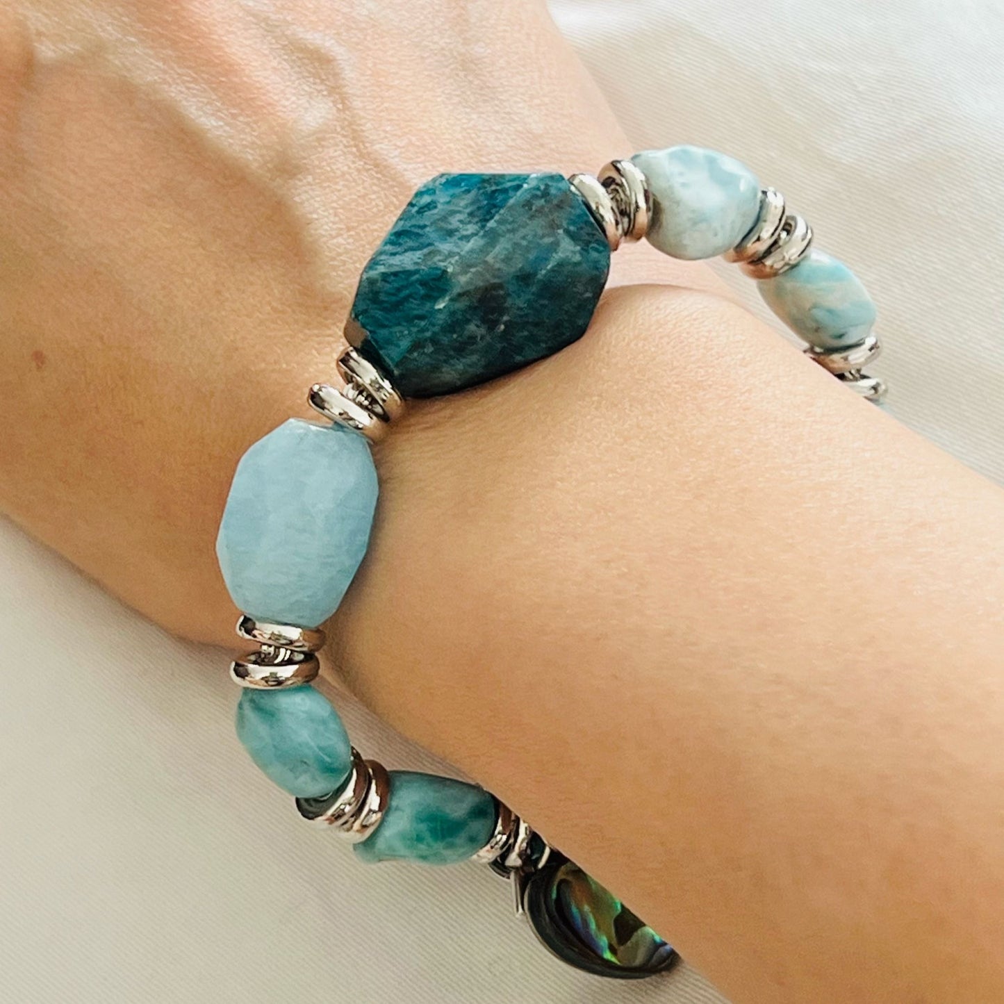 Raw Aquamarine, Blue Apatite & Larimar Bracelet