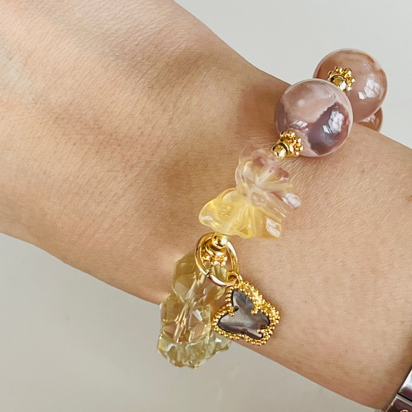 Sakura Agate & Lemon Quartz Bracelet