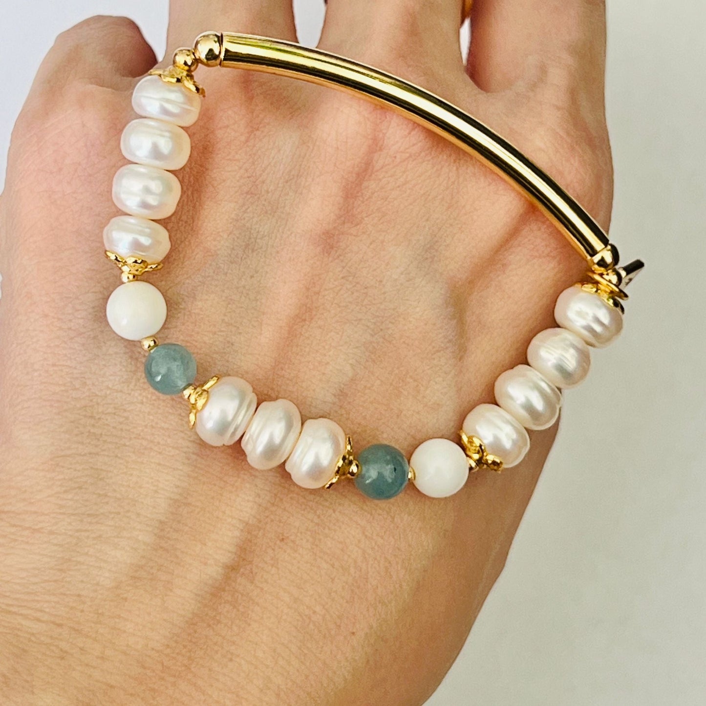 Pearls & Aquamarine Diadem Bracelet