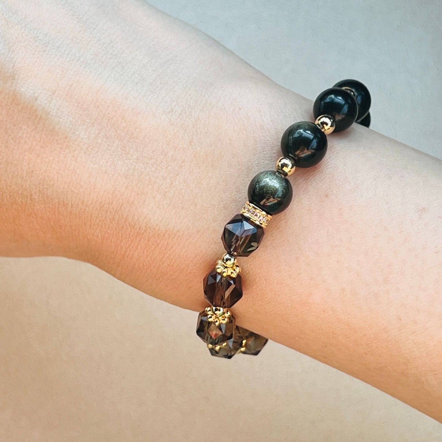 Gold Sheen Obsidian & Smoky Quartz Baby Bracelet