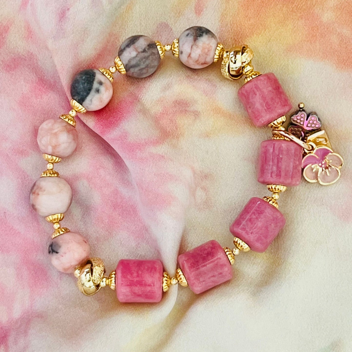 Candy Rhodonite & Pink Zebra Jasper Bracelet