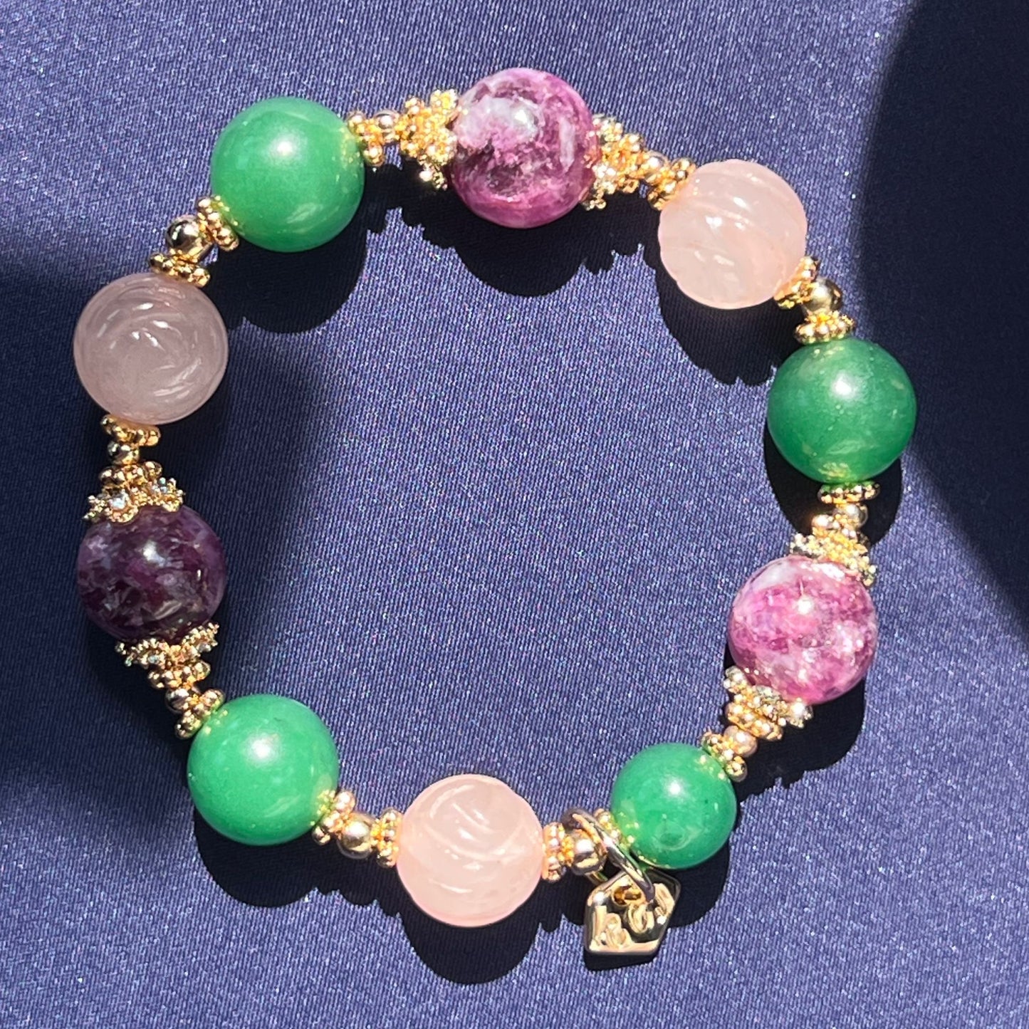 Purple Mica, Green Aventurine & Rose Quartz Bracelet