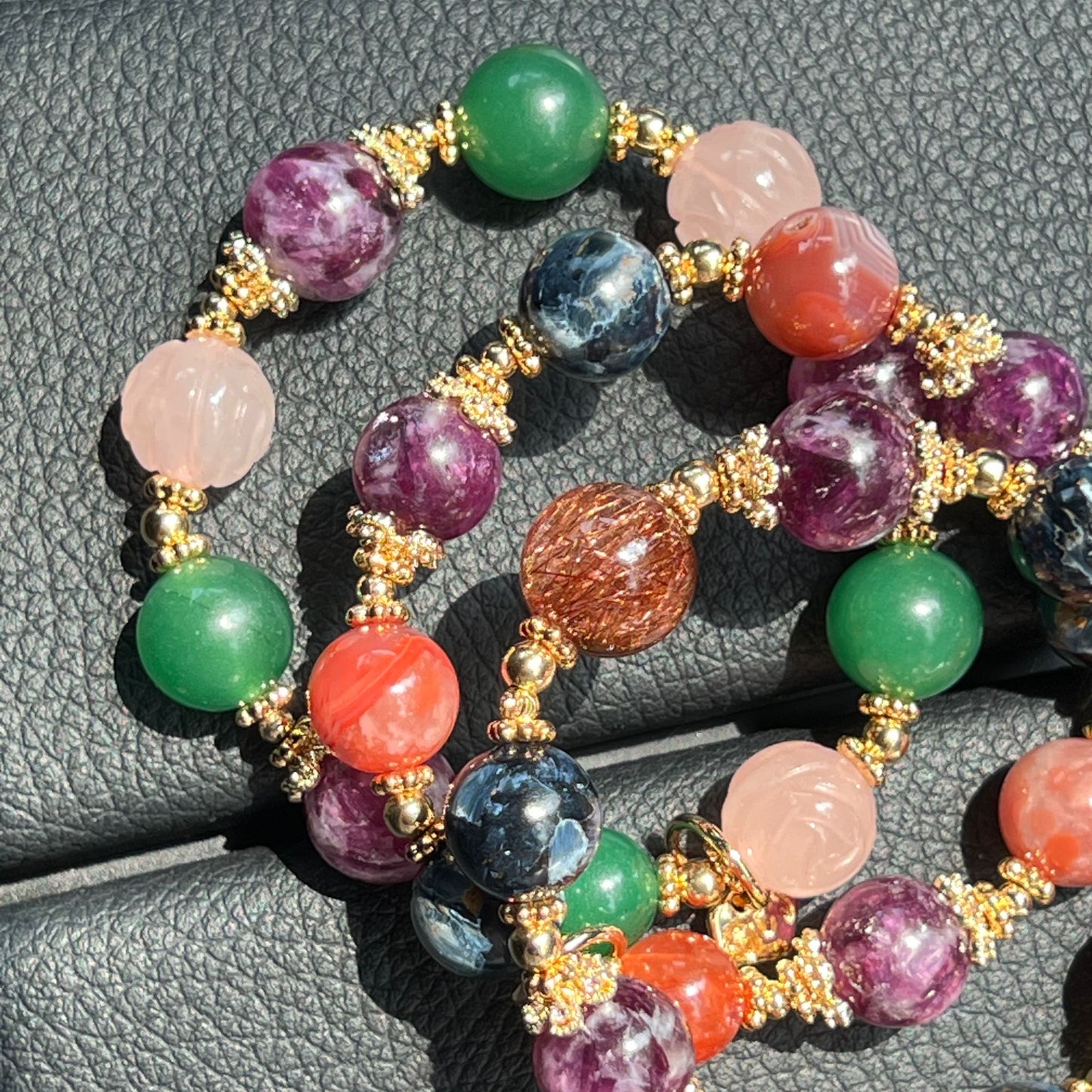 Purple Mica, Green Aventurine & Rose Quartz Bracelet