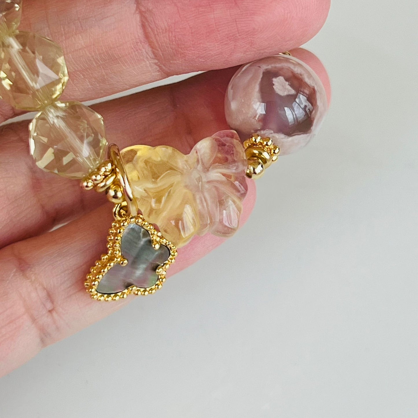 Sakura Agate & Lemon Quartz Bracelet
